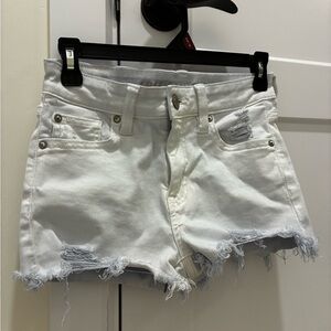 American Eagle Stretchy White Distressed Denim Shorts